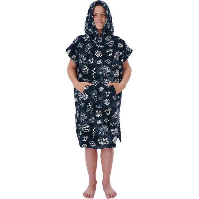 2022 Rip Curl Junior Gedruckt nderung Robe / Poncho 003BTO - Black